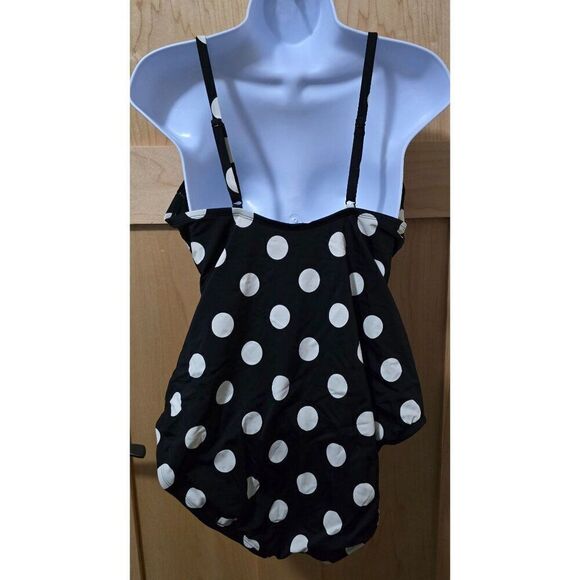 Polka Dot Black & White One-Piece Swimsuit With Belted Waist & Adjustable Straps - Picture 4 of 6